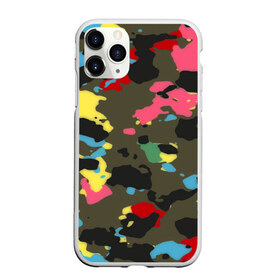 Чехол для iPhone 11 Pro Max матовый с принтом Цветной камуфляж , Силикон |  | маскировка | пестрый | разноцветный | яркий