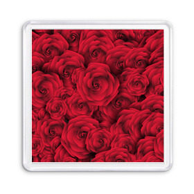 Магнит 55*55 с принтом Красные розы , Пластик | Размер: 65*65 мм; Размер печати: 55*55 мм | любовь | мозаика | розы | сердце | узор