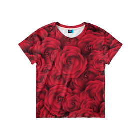 Детская футболка 3D с принтом Красные розы , 100% гипоаллергенный полиэфир | прямой крой, круглый вырез горловины, длина до линии бедер, чуть спущенное плечо, ткань немного тянется | Тематика изображения на принте: любовь | мозаика | розы | сердце | узор