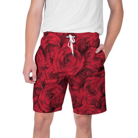 Мужские шорты 3D с принтом Красные розы ,  полиэстер 100% | прямой крой, два кармана без застежек по бокам. Мягкая трикотажная резинка на поясе, внутри которой широкие завязки. Длина чуть выше колен | Тематика изображения на принте: любовь | мозаика | розы | сердце | узор