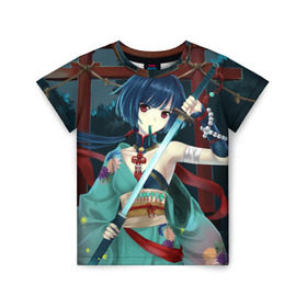 Детская футболка 3D с принтом Девушка с оружием , 100% гипоаллергенный полиэфир | прямой крой, круглый вырез горловины, длина до линии бедер, чуть спущенное плечо, ткань немного тянется | anime | beautiful | fantasy | girl | japanese | katana | kimono | look | pagoda | sword | warrior | weapon | аниме | взгляд | воин | девушка | катана | кимоно | красивая | меч | оружие | пагода | фантазия | японская
