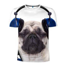 Мужская футболка 3D спортивная с принтом Мопс в наушниках , 100% полиэстер с улучшенными характеристиками | приталенный силуэт, круглая горловина, широкие плечи, сужается к линии бедра | дворняжка | домашние животные | любимец | мопс | пес | песик | питомец | собака | собачка