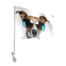 Флаг для автомобиля с принтом Джек Рассел в очках , 100% полиэстер | Размер: 30*21 см | волкодав | дворняжка | джек | джек рассел | домашние животные | любимец | мопс | овчарка | пес | песик | питомец | рассел | сенбернар | собака | собачка