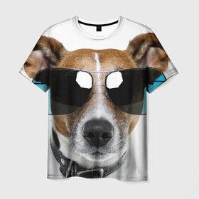 Мужская футболка 3D с принтом Джек Рассел в очках , 100% полиэфир | прямой крой, круглый вырез горловины, длина до линии бедер | волкодав | дворняжка | джек | джек рассел | домашние животные | любимец | мопс | овчарка | пес | песик | питомец | рассел | сенбернар | собака | собачка