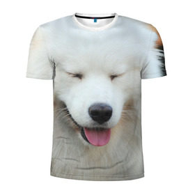 Мужская футболка 3D спортивная с принтом Самоед , 100% полиэстер с улучшенными характеристиками | приталенный силуэт, круглая горловина, широкие плечи, сужается к линии бедра | далматин | лабрадор | любимец | овчарка | пес | питомец | самоед | собака | собачка | щенок