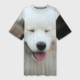 Платье-футболка 3D с принтом Самоед ,  |  | далматин | лабрадор | любимец | овчарка | пес | питомец | самоед | собака | собачка | щенок