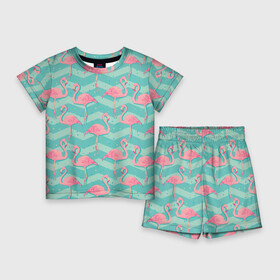 Детский костюм с шортами 3D с принтом flamingo ,  |  | flamingo | абстракция | фламинго