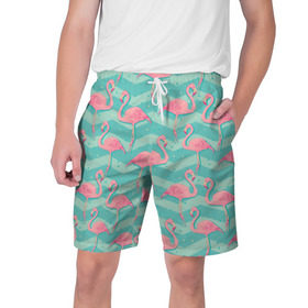 Мужские шорты 3D с принтом flamingo ,  полиэстер 100% | прямой крой, два кармана без застежек по бокам. Мягкая трикотажная резинка на поясе, внутри которой широкие завязки. Длина чуть выше колен | flamingo | абстракция | фламинго