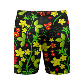 Мужские шорты 3D спортивные с принтом Natural flowers ,  |  | flower | орнамент | паттерн | хохлома | цветы