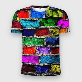 Мужская футболка 3D спортивная с принтом Кирпичики , 100% полиэстер с улучшенными характеристиками | приталенный силуэт, круглая горловина, широкие плечи, сужается к линии бедра | Тематика изображения на принте: краска | потертость | яркие
