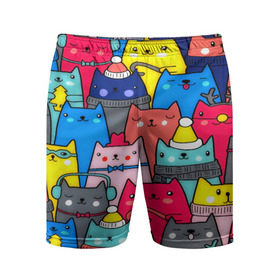 Мужские шорты 3D спортивные с принтом Котики ,  |  | Тематика изображения на принте: кошки | паттерн | разноцветный | яркий