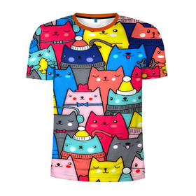 Мужская футболка 3D спортивная с принтом Котики , 100% полиэстер с улучшенными характеристиками | приталенный силуэт, круглая горловина, широкие плечи, сужается к линии бедра | кошки | паттерн | разноцветный | яркий