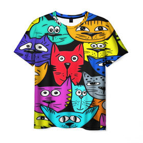 Мужская футболка 3D с принтом Кот , 100% полиэфир | прямой крой, круглый вырез горловины, длина до линии бедер | Тематика изображения на принте: кошки | паттерн | разноцветный | яркий