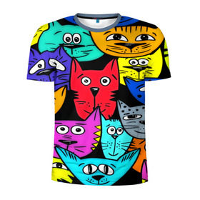 Мужская футболка 3D спортивная с принтом Кот , 100% полиэстер с улучшенными характеристиками | приталенный силуэт, круглая горловина, широкие плечи, сужается к линии бедра | Тематика изображения на принте: кошки | паттерн | разноцветный | яркий