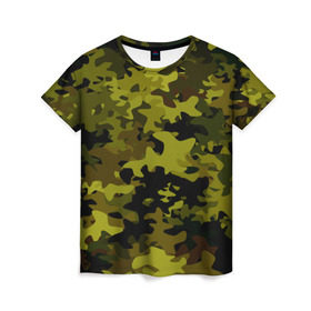 Женская футболка 3D с принтом Camouflage , 100% полиэфир ( синтетическое хлопкоподобное полотно) | прямой крой, круглый вырез горловины, длина до линии бедер | камуфляж | хаки