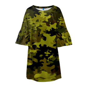 Детское платье 3D с принтом Camouflage , 100% полиэстер | прямой силуэт, чуть расширенный к низу. Круглая горловина, на рукавах — воланы | камуфляж | хаки