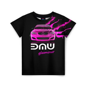 Детская футболка 3D с принтом BMW glamour , 100% гипоаллергенный полиэфир | прямой крой, круглый вырез горловины, длина до линии бедер, чуть спущенное плечо, ткань немного тянется | Тематика изображения на принте: bmw | m5 | pink | авто | автомобиль | бмв | гламур | машина | розовый | стиль | тачка | элита