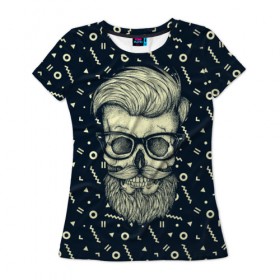 Женская футболка 3D с принтом Hipster is Dead , 100% полиэфир ( синтетическое хлопкоподобное полотно) | прямой крой, круглый вырез горловины, длина до линии бедер | bone | dark | dead | hipster | man | skelet | skull | мужчина | очки | парень | хипстер