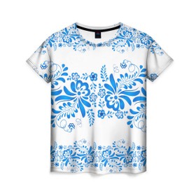 Женская футболка 3D с принтом Гжель , 100% полиэфир ( синтетическое хлопкоподобное полотно) | прямой крой, круглый вырез горловины, длина до линии бедер | 2017 | абстракция | арт | дым | искуство | краски | новинки | радуга | узор | яркий