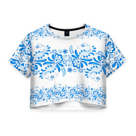 Женская футболка 3D укороченная с принтом Гжель , 100% полиэстер | круглая горловина, длина футболки до линии талии, рукава с отворотами | 2017 | абстракция | арт | дым | искуство | краски | новинки | радуга | узор | яркий