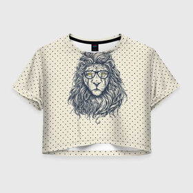 Женская футболка 3D укороченная с принтом SWAG Lion , 100% полиэстер | круглая горловина, длина футболки до линии талии, рукава с отворотами | animal | cat | hipster | king | lion | животное | зверь | король | лев | очки | хипстер