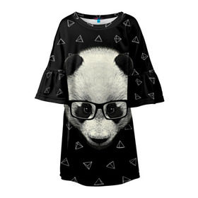 Детское платье 3D с принтом Умная панда , 100% полиэстер | прямой силуэт, чуть расширенный к низу. Круглая горловина, на рукавах — воланы | animal | bear | beast | hipster | panda | smart | животное | зверь | медведь | очки | панда | свэг | умный | хипстер