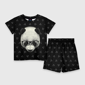 Детский костюм с шортами 3D с принтом Умная панда ,  |  | animal | bear | beast | hipster | panda | smart | животное | зверь | медведь | очки | панда | свэг | умный | хипстер