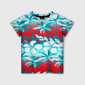 Детская футболка 3D с принтом Tropical Fashion , 100% гипоаллергенный полиэфир | прямой крой, круглый вырез горловины, длина до линии бедер, чуть спущенное плечо, ткань немного тянется | flower | пальмы | паттерн | цветы
