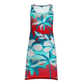 Платье-майка 3D с принтом Tropical Fashion , 100% полиэстер | полуприлегающий силуэт, широкие бретели, круглый вырез горловины, удлиненный подол сзади. | flower | пальмы | паттерн | цветы