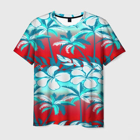 Мужская футболка 3D с принтом Tropical Fashion , 100% полиэфир | прямой крой, круглый вырез горловины, длина до линии бедер | flower | пальмы | паттерн | цветы
