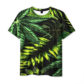 Мужская футболка 3D с принтом Листья , 100% полиэфир | прямой крой, круглый вырез горловины, длина до линии бедер | зеленый | листва | паттерн