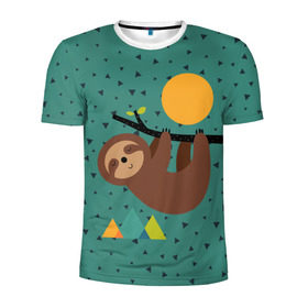 Мужская футболка 3D спортивная с принтом Довольный ленивец , 100% полиэстер с улучшенными характеристиками | приталенный силуэт, круглая горловина, широкие плечи, сужается к линии бедра | animal | art | bear | beast | nature | sun | арт | животное | зверь | лето | медведь | мишка | природа | солнце