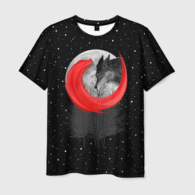 Мужская футболка 3D с принтом Красная шапочка , 100% полиэфир | прямой крой, круглый вырез горловины, длина до линии бедер | Тематика изображения на принте: animal | beast | girl | moon | rage | roar | space | star | wolf | волк | девушка | животное | зверь | космос | красная | луна | рык | сказка | шапочка | ярость