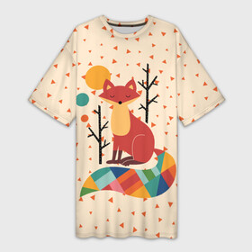 Платье-футболка 3D с принтом Осенняя лисичка ,  |  | animal | beast | cat | fox | kitty | nature | orange | животное | зверь | кот | котик | кошка | лиса | лисичка | оранжевая | осень | природа