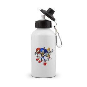 Бутылка спортивная с принтом Sonic , металл | емкость — 500 мл, в комплекте две пластиковые крышки и карабин для крепления | Тематика изображения на принте: games | sonic | игры | соник