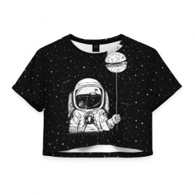 Женская футболка 3D укороченная с принтом Астронавт с шариком , 100% полиэстер | круглая горловина, длина футболки до линии талии, рукава с отворотами | astronaut | cosmonaut | cosmos | dead | galaxy | moon | planet | space | star | universe | астронавт | вселенная | галактика | звезды | космонавт | космос | луна | планета | шарик