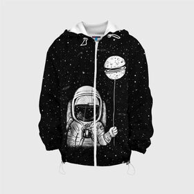 Детская куртка 3D с принтом Астронавт с шариком , 100% полиэстер | застежка — молния, подол и капюшон оформлены резинкой с фиксаторами, по бокам — два кармана без застежек, один потайной карман на груди, плотность верхнего слоя — 90 г/м2; плотность флисового подклада — 260 г/м2 | astronaut | cosmonaut | cosmos | dead | galaxy | moon | planet | space | star | universe | астронавт | вселенная | галактика | звезды | космонавт | космос | луна | планета | шарик