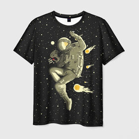 Мужская футболка 3D с принтом Атака метеоров , 100% полиэфир | прямой крой, круглый вырез горловины, длина до линии бедер | astronaut | cosmonaut | cosmos | galaxy | meteor | planet | space | star | universe | астронавт | вселенная | галактика | гравитация | звезды | космонавт | космос | метеор | планета
