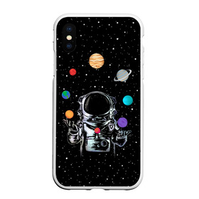 Чехол для iPhone XS Max матовый с принтом Космический жонглер , Силикон | Область печати: задняя сторона чехла, без боковых панелей | astronaut | cosmonaut | cosmos | galaxy | planet | space | star | universe | астронавт | вселенная | галактика | звезды | земля | космонавт | космос | луна | марс | планета | сатурн | уран
