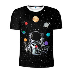 Мужская футболка 3D спортивная с принтом Космический жонглер , 100% полиэстер с улучшенными характеристиками | приталенный силуэт, круглая горловина, широкие плечи, сужается к линии бедра | astronaut | cosmonaut | cosmos | galaxy | planet | space | star | universe | астронавт | вселенная | галактика | звезды | земля | космонавт | космос | луна | марс | планета | сатурн | уран
