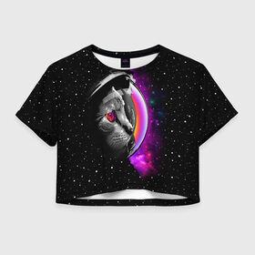 Женская футболка 3D укороченная с принтом Космический кот , 100% полиэстер | круглая горловина, длина футболки до линии талии, рукава с отворотами | astronaut | cat | cosmonaut | cosmos | galaxy | kitty | space | universe | астронавт | вселенная | галактика | звезды | космонавт | космос | кот | котик | кошка