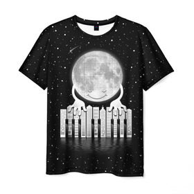Мужская футболка 3D с принтом Лунная мелодия , 100% полиэфир | прямой крой, круглый вырез горловины, длина до линии бедер | astronaut | cosmonaut | cosmos | galaxy | meteor | moon | planet | space | universe | астронавт | вселенная | галактика | звезды | космонавт | космос | луна | мелодия | музыка | ноты
