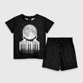 Детский костюм с шортами 3D с принтом Лунная мелодия ,  |  | astronaut | cosmonaut | cosmos | galaxy | meteor | moon | planet | space | universe | астронавт | вселенная | галактика | звезды | космонавт | космос | луна | мелодия | музыка | ноты