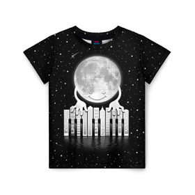 Детская футболка 3D с принтом Лунная мелодия , 100% гипоаллергенный полиэфир | прямой крой, круглый вырез горловины, длина до линии бедер, чуть спущенное плечо, ткань немного тянется | astronaut | cosmonaut | cosmos | galaxy | meteor | moon | planet | space | universe | астронавт | вселенная | галактика | звезды | космонавт | космос | луна | мелодия | музыка | ноты