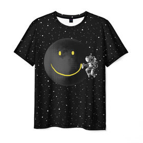 Мужская футболка 3D с принтом Лунная улыбка , 100% полиэфир | прямой крой, круглый вырез горловины, длина до линии бедер | astronaut | cosmonaut | cosmos | galaxy | meteor | moon | planet | smile | space | universe | астронавт | вселенная | галактика | звезды | космонавт | космос | луна | смайл | улыбка