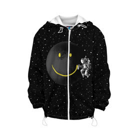 Детская куртка 3D с принтом Лунная улыбка , 100% полиэстер | застежка — молния, подол и капюшон оформлены резинкой с фиксаторами, по бокам — два кармана без застежек, один потайной карман на груди, плотность верхнего слоя — 90 г/м2; плотность флисового подклада — 260 г/м2 | astronaut | cosmonaut | cosmos | galaxy | meteor | moon | planet | smile | space | universe | астронавт | вселенная | галактика | звезды | космонавт | космос | луна | смайл | улыбка