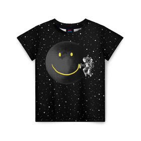 Детская футболка 3D с принтом Лунная улыбка , 100% гипоаллергенный полиэфир | прямой крой, круглый вырез горловины, длина до линии бедер, чуть спущенное плечо, ткань немного тянется | astronaut | cosmonaut | cosmos | galaxy | meteor | moon | planet | smile | space | universe | астронавт | вселенная | галактика | звезды | космонавт | космос | луна | смайл | улыбка