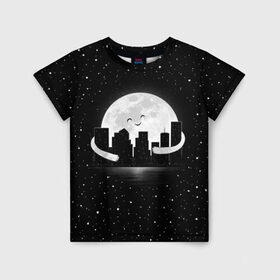 Детская футболка 3D с принтом Лунные объятия , 100% гипоаллергенный полиэфир | прямой крой, круглый вырез горловины, длина до линии бедер, чуть спущенное плечо, ткань немного тянется | astronaut | city | cosmonaut | cosmos | galaxy | moon | planet | smile | space | universe | астронавт | вселенная | галактика | город | звезды | космонавт | космос | луна | смайл | улыбка