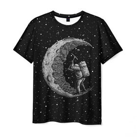Мужская футболка 3D с принтом Лунный шахтер , 100% полиэфир | прямой крой, круглый вырез горловины, длина до линии бедер | astronaut | cosmonaut | cosmos | galaxy | moon | planet | space | star | universe | астронавт | вселенная | галактика | звезды | космонавт | космос | луна | планета | шахтер