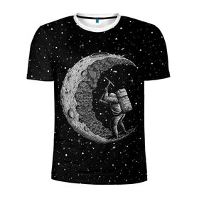 Мужская футболка 3D спортивная с принтом Лунный шахтер , 100% полиэстер с улучшенными характеристиками | приталенный силуэт, круглая горловина, широкие плечи, сужается к линии бедра | astronaut | cosmonaut | cosmos | galaxy | moon | planet | space | star | universe | астронавт | вселенная | галактика | звезды | космонавт | космос | луна | планета | шахтер